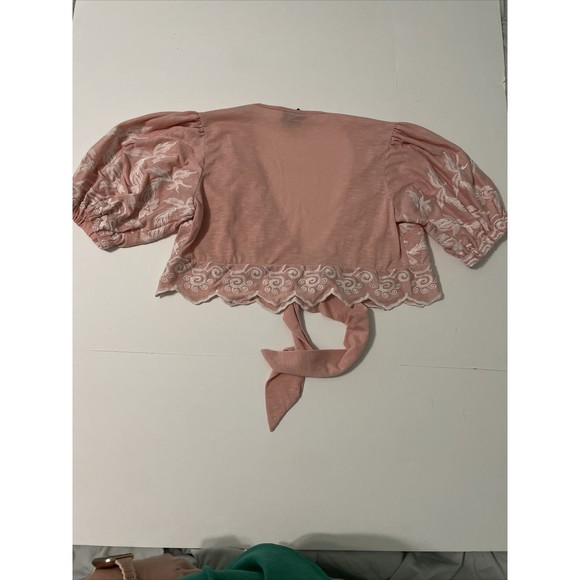 Liv Los Angeles Medium Tie Top Puff Sleeve M Pink Crop Top - Picture 9 of 10